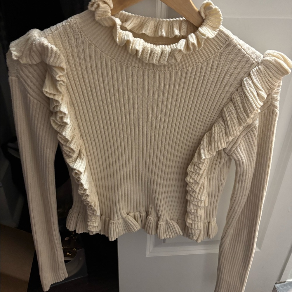 Cream Ruffle Sweater - Picture 6 of 7